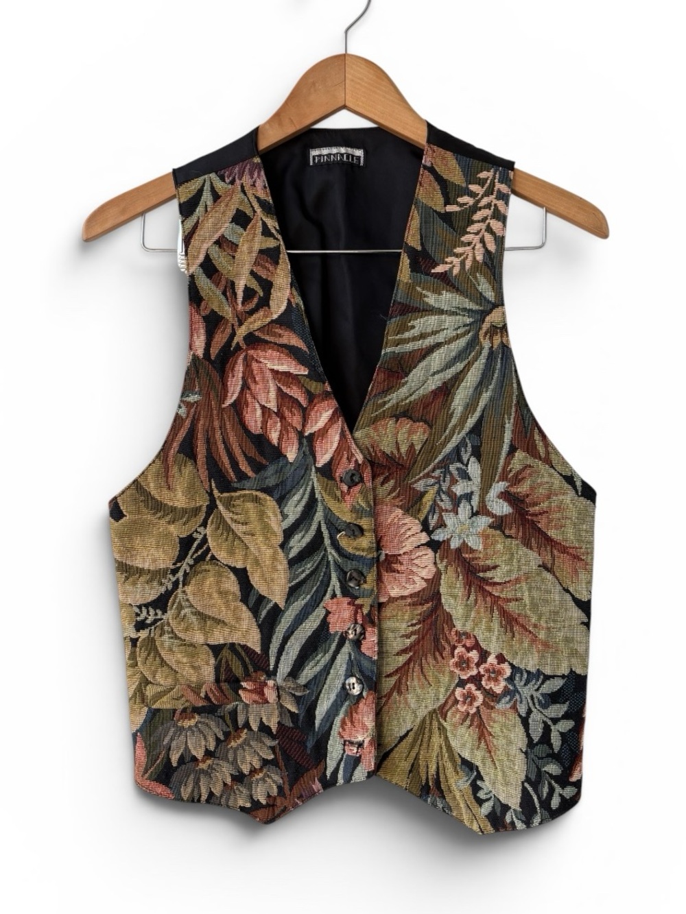 Vintage Pinnacle Botanical Tapestry Vest ILGWU Made USA Boho Cottagecore